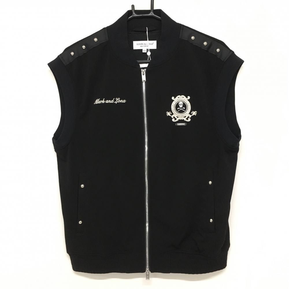 マークアンドロナ アウターベスト 黒 スカル 肩スタッズ 裏地メッシュ メンズ 46 M ゴルフウェア 2025年モデル MARK＆LONA
