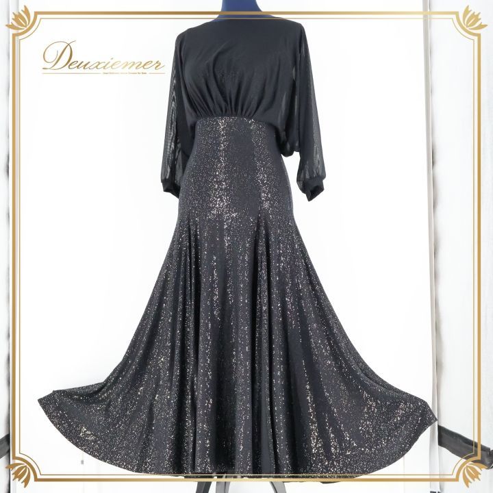 社交ダンス 衣装 クリスアン chrisanne ワンピース ドレス パーティ イングランド製 伸縮 黒 ラメ ブラック系 S スカート ラメ入り 華やか デザイン 伸縮性 女性用 ダンス 衣装 ブラック パーティー ドレス イングランド製 おしゃれ