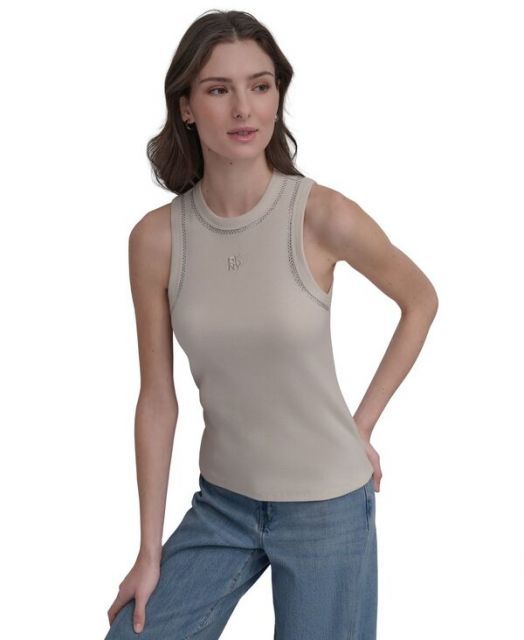 売れ筋商品|||ダナキャランニューヨーク カットソー トップス レディース Women's Studded Crewneck Tank Wht - White 送料無料】 ダナキャランニューヨーク レディース ニット