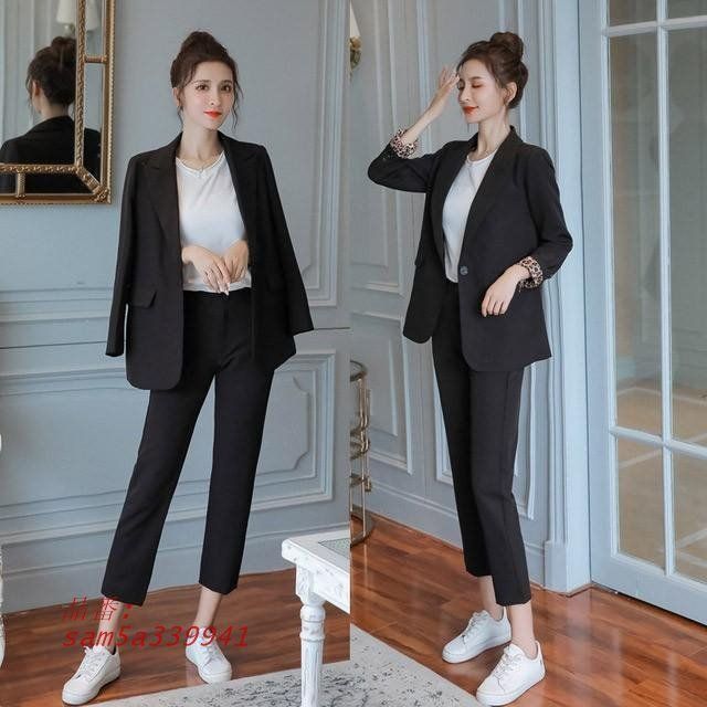 レディースファッション パンツスーツ レディース ブラック フォーマル 2点セット 40代 OL オフィススーツ スーツ 秋 20代 スーツ 通勤 春 30代 am5a339941