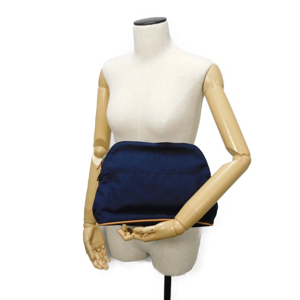 HERMES エルメス ボリード ポーチ 30 GM 旧型 刺繍 ダークブルー