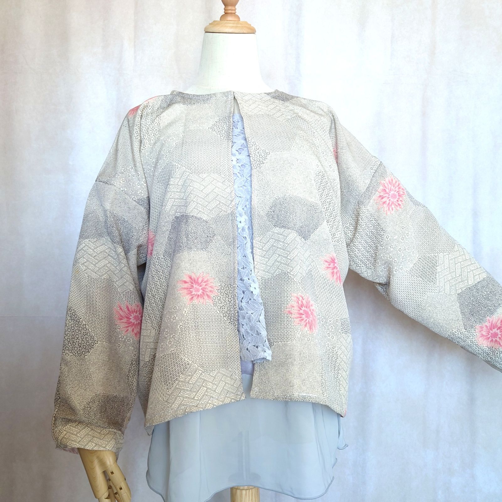  着物リメイク スカートスーツ コサージュ付 3点セット Lサイズ 牡丹 スカートスーツ セレモニースーツ