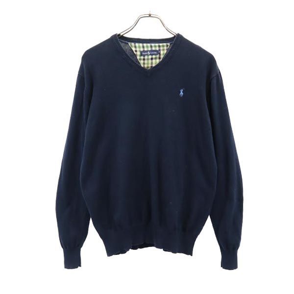 ラルフローレン Vネック コットン 長袖 ニット L ネイビー RALPH LAUREN メンズ 【中古】  【230909】