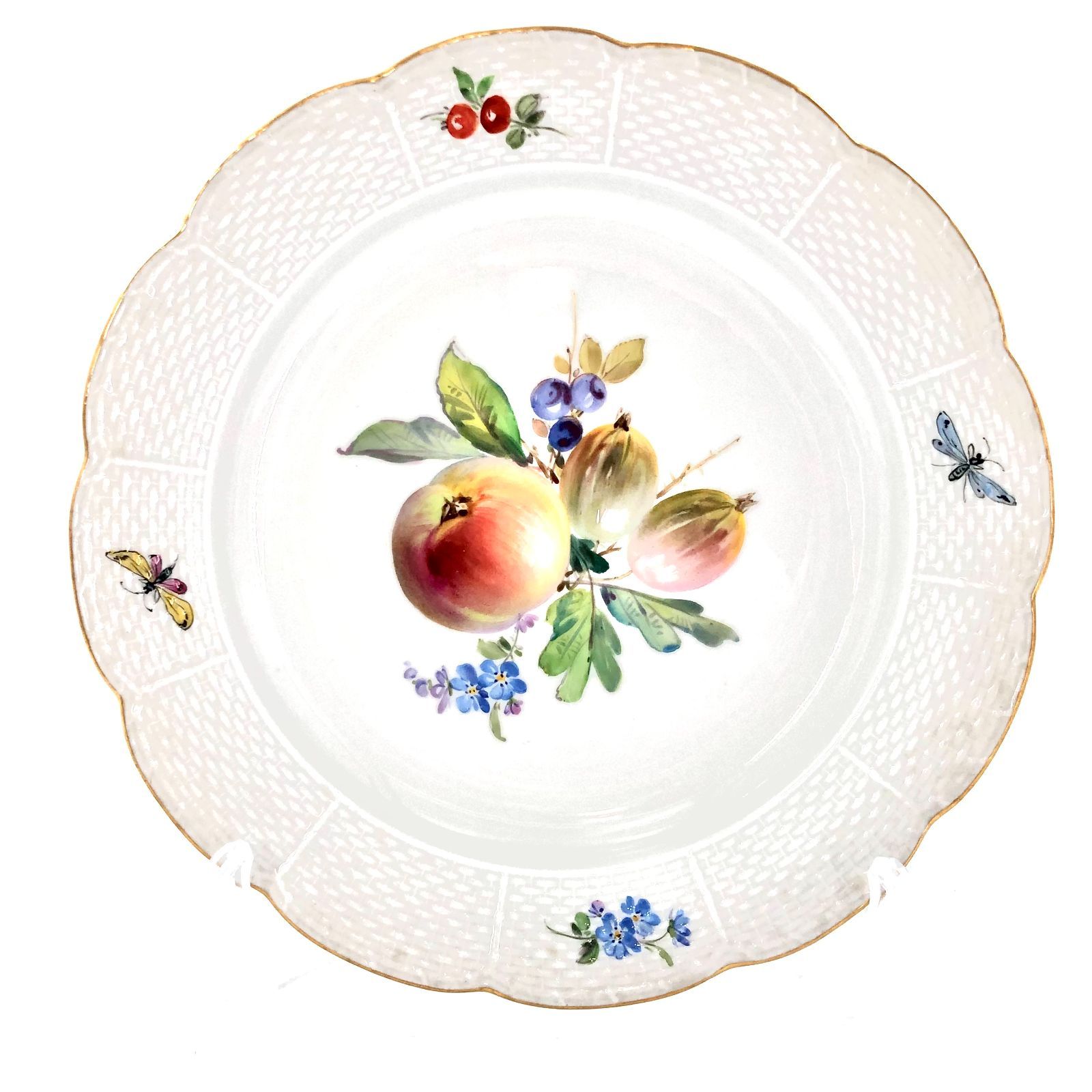 Meissen マイセン 五つ花 レリーフ フルーツ フラワー 金彩 飾り皿 