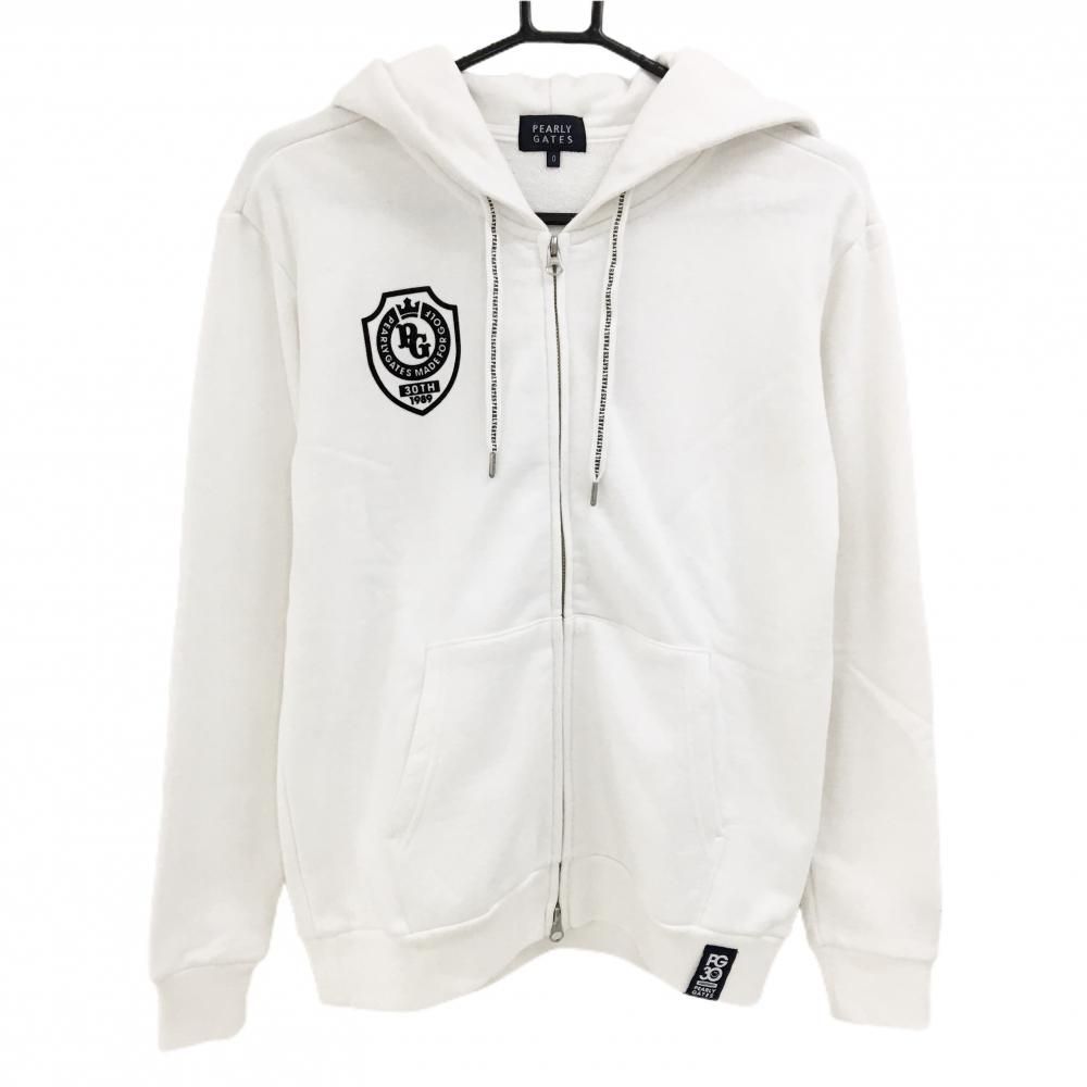 パーリーゲイツ ジップパーカー 白×ネイビー 30周年 背面ロゴ ニコちゃん スマイル レディース 0 S ゴルフウェア PEARLY GATES
