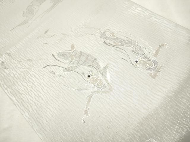 平和屋着物○太鼓柄袋帯 作家物 螺鈿 天女 銀彩 正絹 逸品 CAAR7866hy  