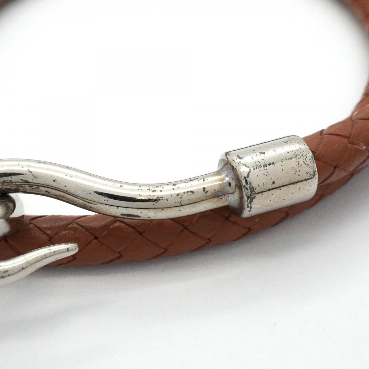 HERMES ジャンボブレスレット フック型 金具シルバー レザー ブラウン HERMES - HERMES(エルメス) ブレスレット美品 ジャンボ レザー