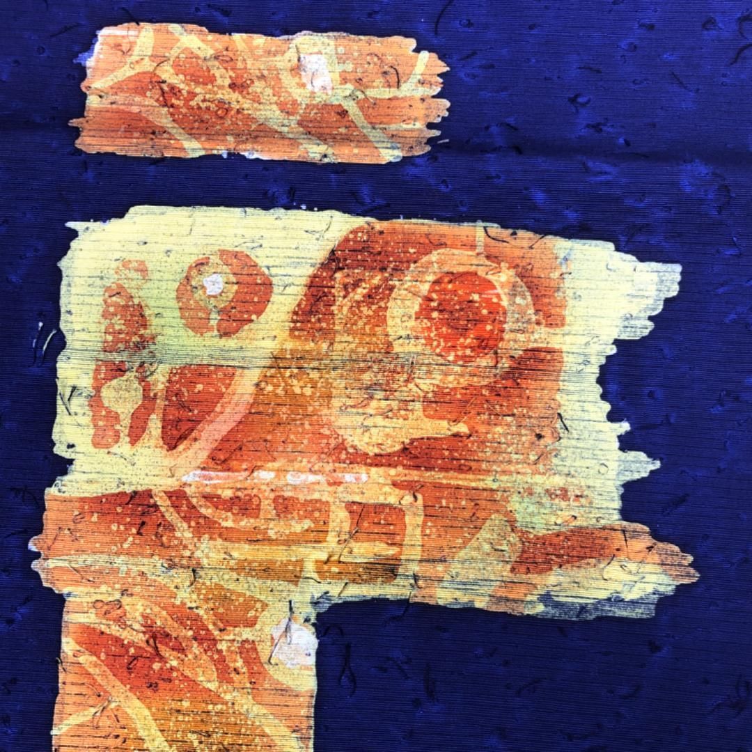 名古屋帯 作家物 髭紬 抽象模様 瑠璃色 O-5160 - メルカリ