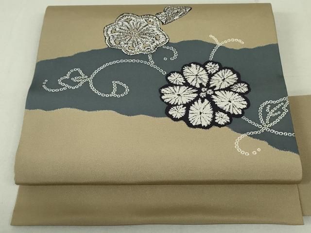 平和屋着物●塩瀬 九寸名古屋帯 花唐草文 正絹 DAAT0380ob