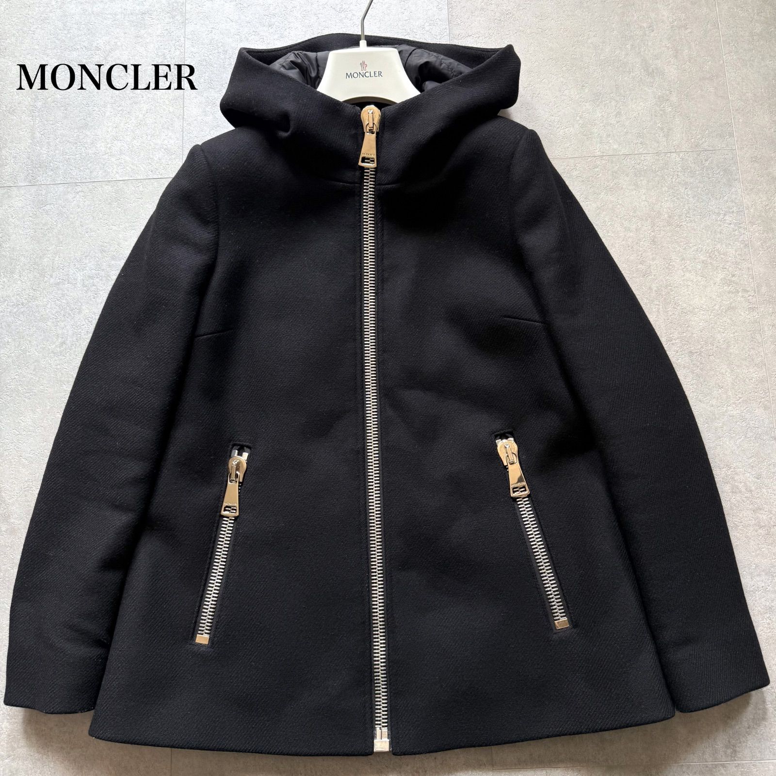 MONCLER モンクレール ARBUレディース ウールコート ダウンジャケット 0 サイズS ブラック ゴールド金具