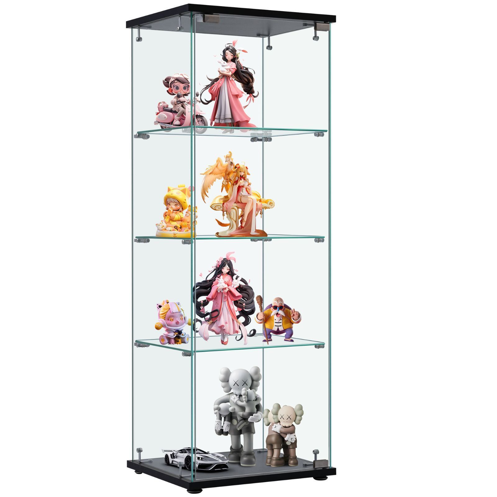 コレクションケース Mサイズ ガラスディスプレイキャビネット フィギュアケース 4段 ブラック 強化ガラス 全面ガラス サイズ:幅42.5×奥行36.5×高さ120cm ナチュラル色 r043906