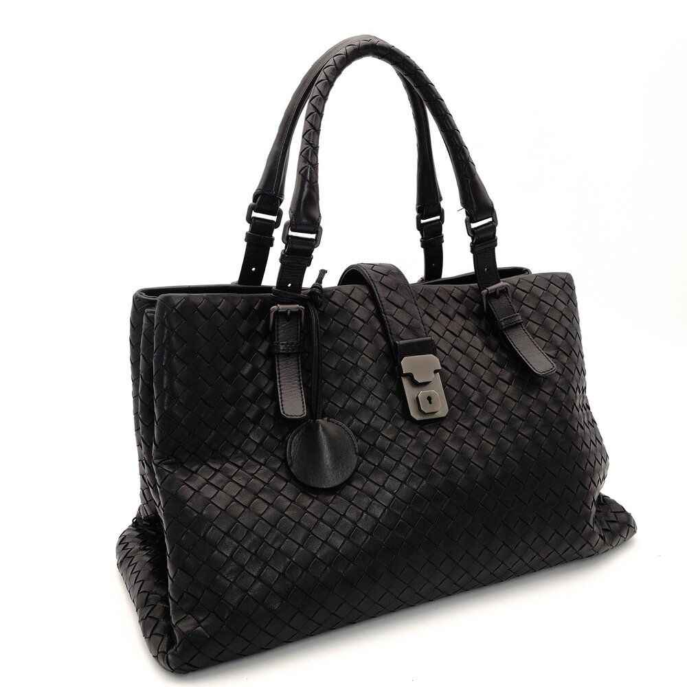 ボッテガヴェネタ Bottega Veneta イントレチャート ローマ トートバッグ レザー ブラック 黒 ビジネス 7-9-638