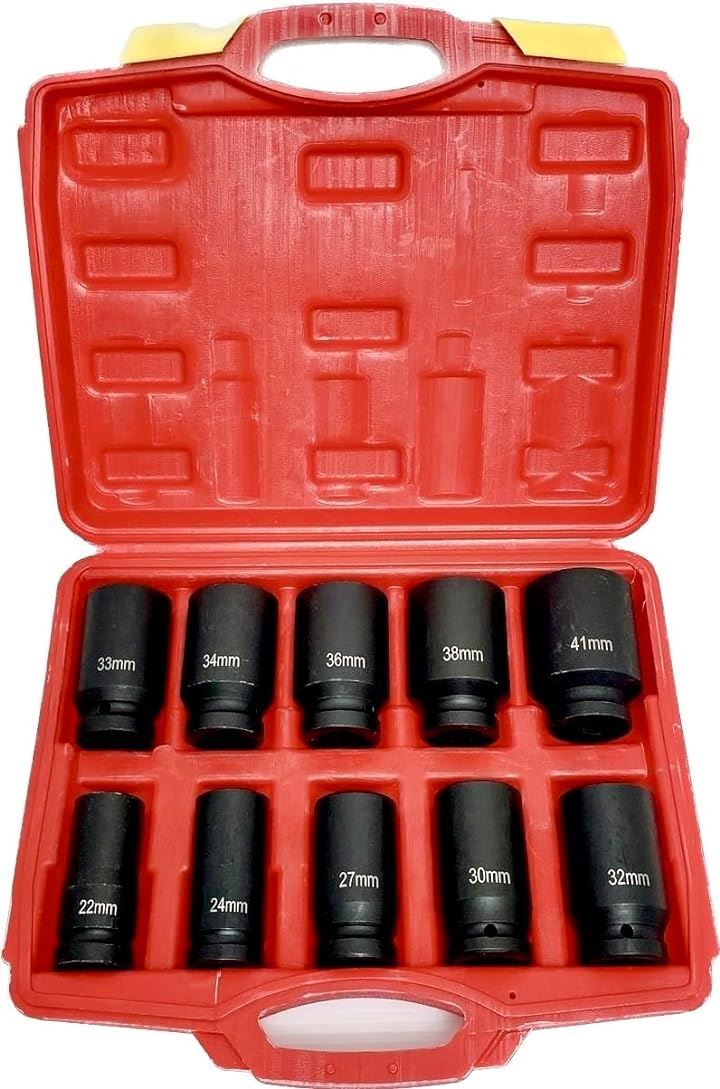 elfoLiz インパクト 六角 ディープソケット 差込角 19mm 3|4インチ ケース付 10本セット ボックス 10pcs 工具 グレー