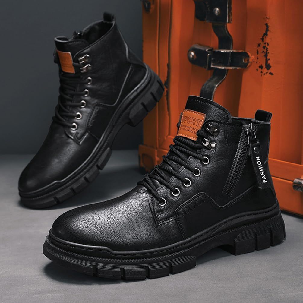 バイクシューズ メンズ ライディングブーツ オートバイブーツ レーシングブーツ 厚底 ハイカット ライディングの保護靴 防水 滑り止め 耐磨耗性 バイク用品  841e7407-9615-=