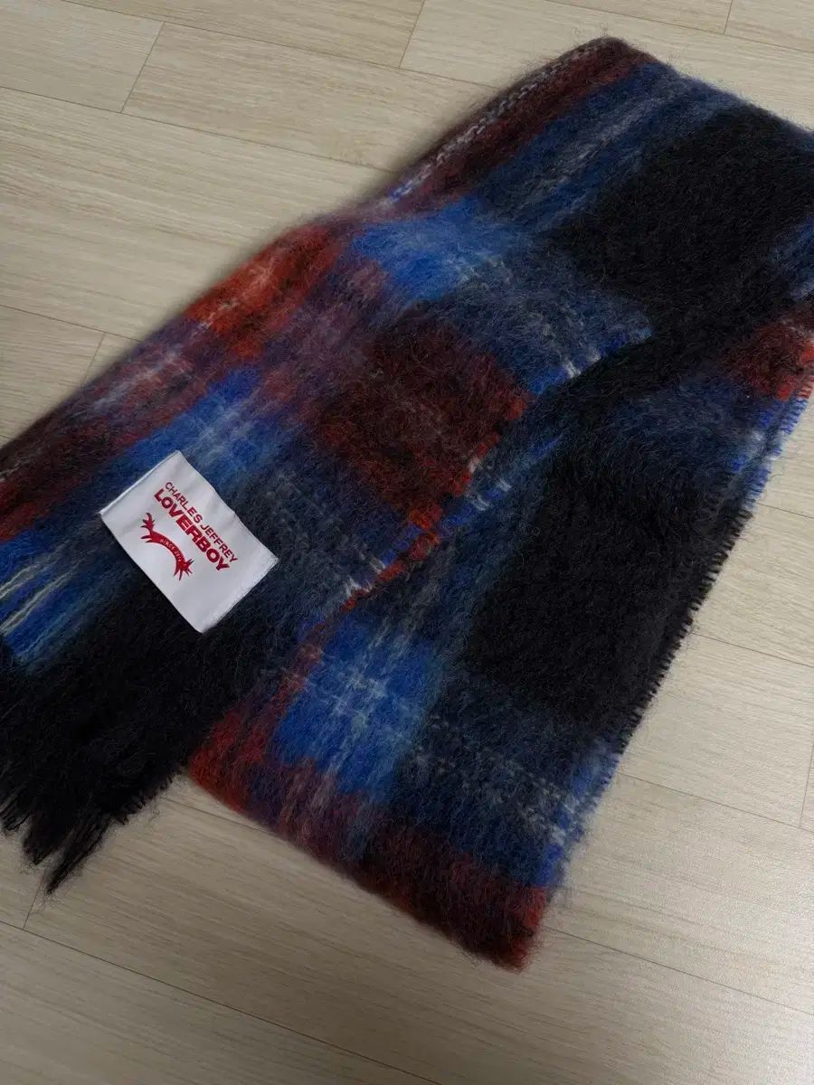 チャールズ ジェフリー ラバーボーイ モヘア スカーフ タータン ブルー