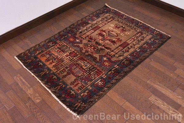RAGU059 洋間や和室にも◎トライバルラグ 86cm×119cm ウール絨毯 アンティーク家具 ヴィンテージ ギャッベ キリム RAGU059 洋間や和室にも◎トライバルラグ 86cm×119cm ウール絨毯