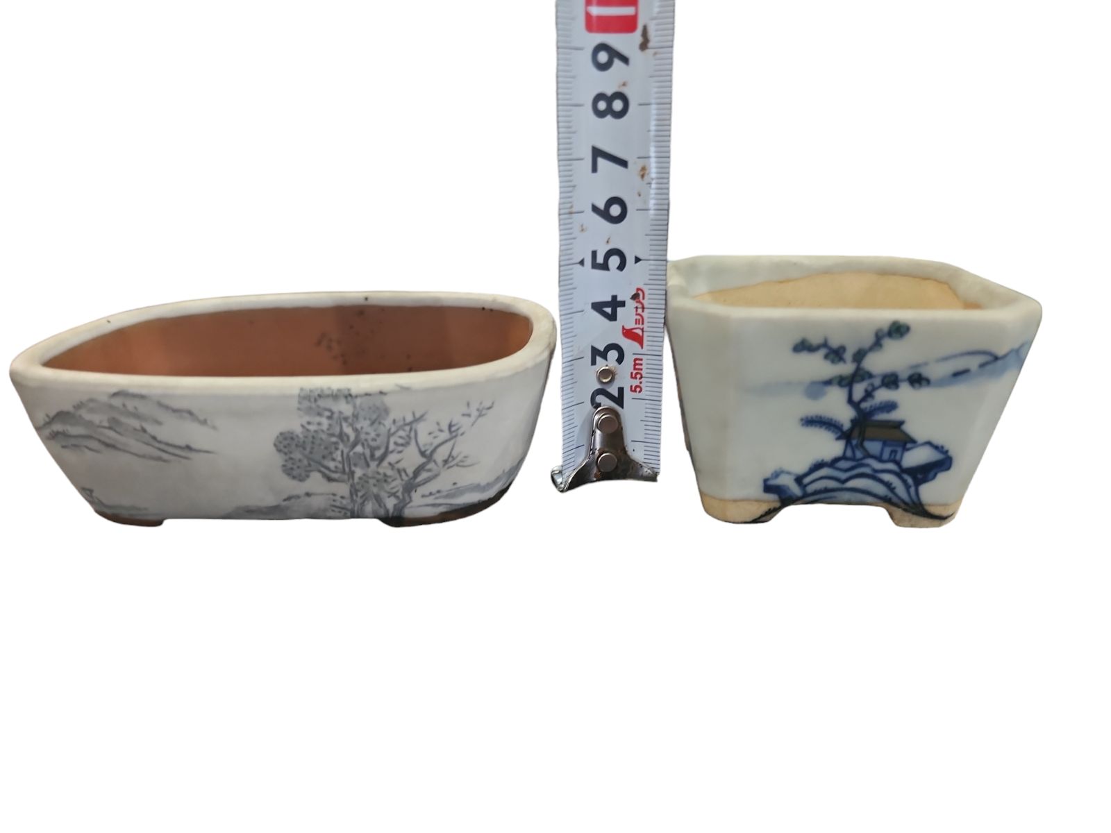 ミニ盆栽鉢 丸藤 文山 万光 まとめて5点 植木鉢 瀬戸焼 染付