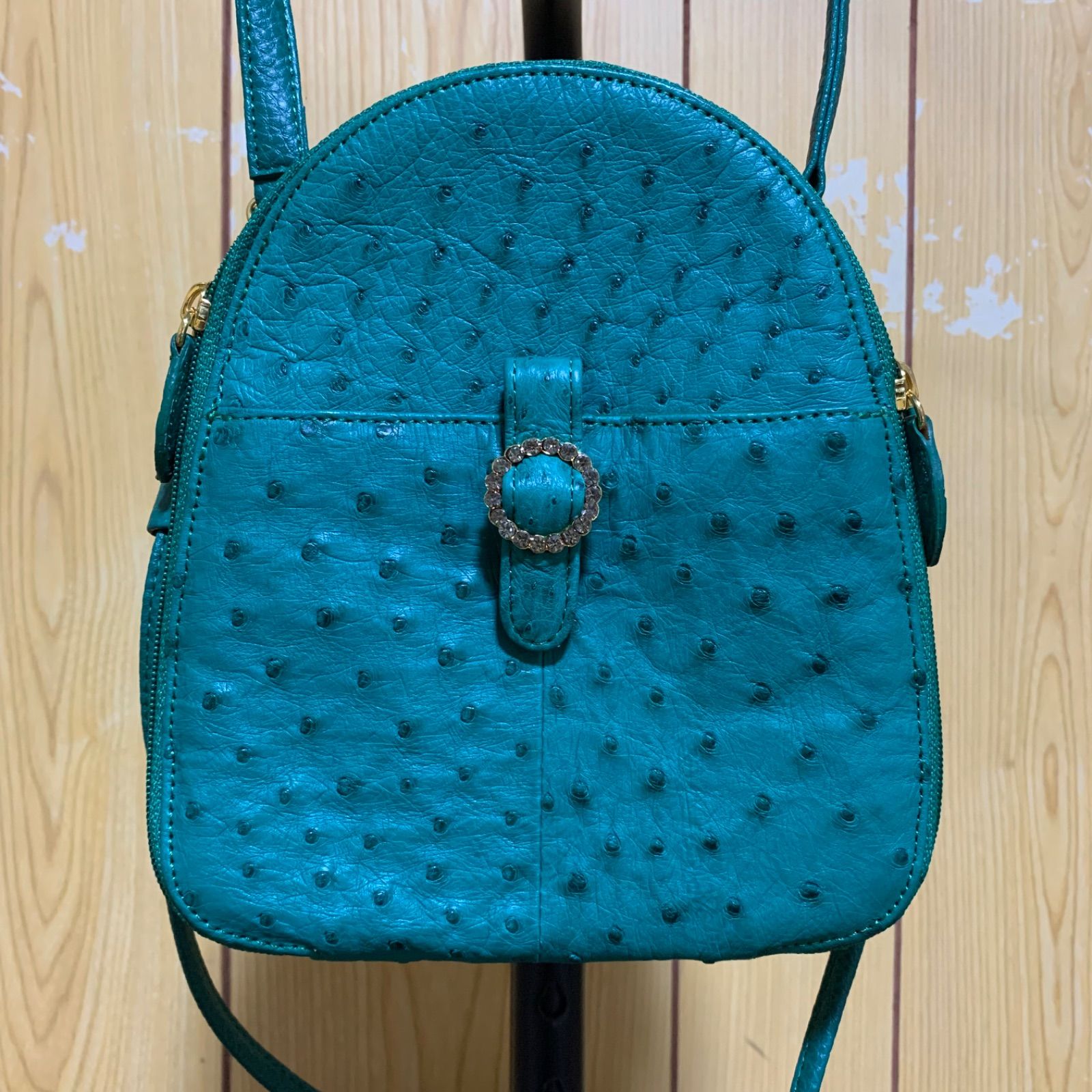 58 良品 オーストリッチ 2way ショルダーバッグ ハンドバッグ グリーン 