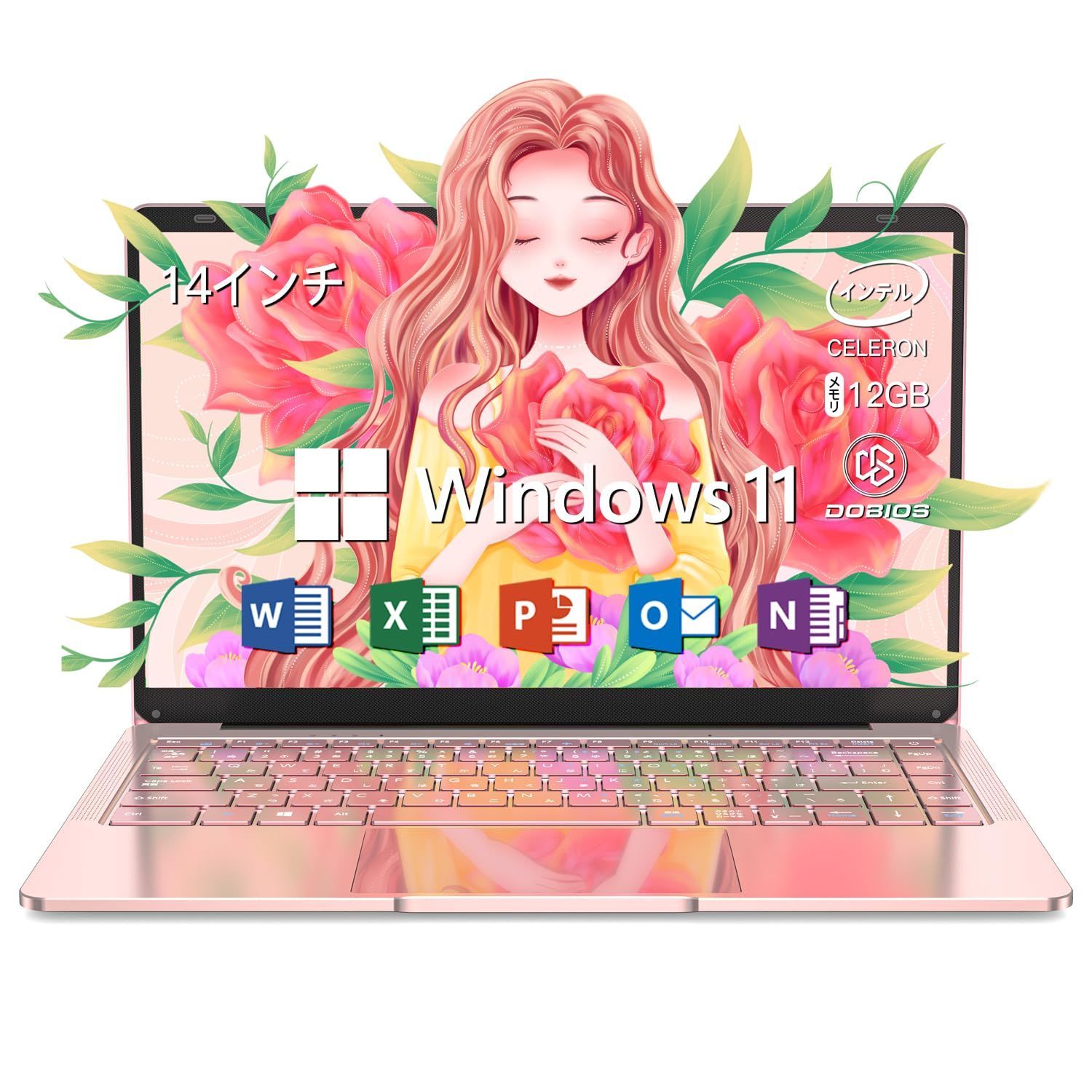 新着商品 SSD高速起動ローズゴールド 日本語キーボード 12GBメモリ＋512G 薄型PC Windows11 Laptop パソコンノート HDMI|仕事用学習用 搭載|180°開け|Webカメラ内蔵|WIFI|Bluetooth|microsdカード