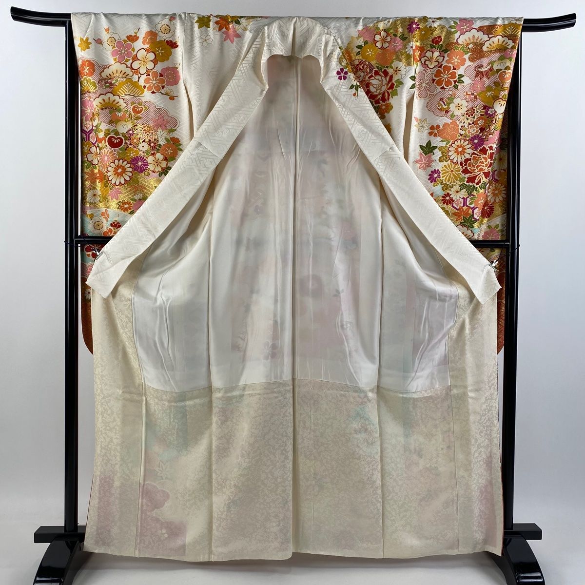 振袖 身丈164cm 裄丈67cm  袷 鞠 草花 金彩 紫 正絹 美品 名品 振袖 身丈166cm 裄丈67cm M 袷 袋帯フルセット 手鞠 草花 金糸