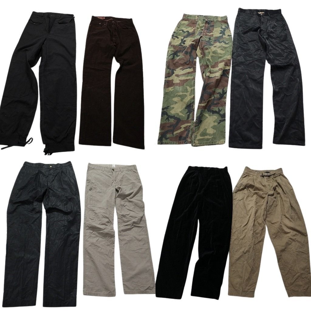 古着卸 まとめ売り パンツ MIX 8枚セット (メンズ 28 /30 /32 /33 ) カモ柄 チノパン ワイドパンツ サテン 中古 古着 NA5444