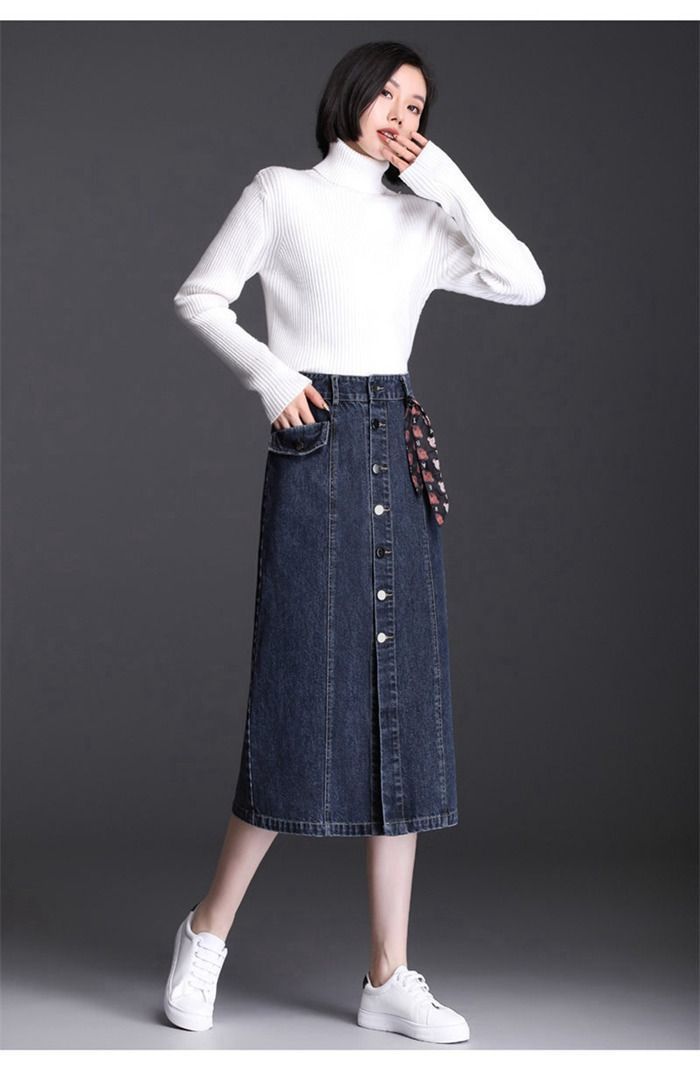 デニムスカート タイトスカート ロングスカート デニム レディース スカート マキシ丈 ロング タイト コットンデニム ストレッチ ハイウエスト ウエストゴム 体型カバー 着痩せ 無地 スリット入り TFdK831