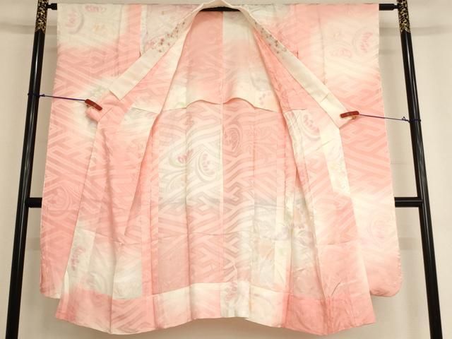 平和屋本店□上質な長襦袢 袷 舞花文 暈し染め 半衿刺繍