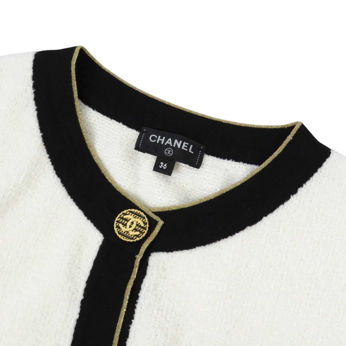 シャネル ココマーク コットン ニット ジャケット P60477K46062 レディース ホワイト ブラック ゴールド CHANEL アパレル 小物