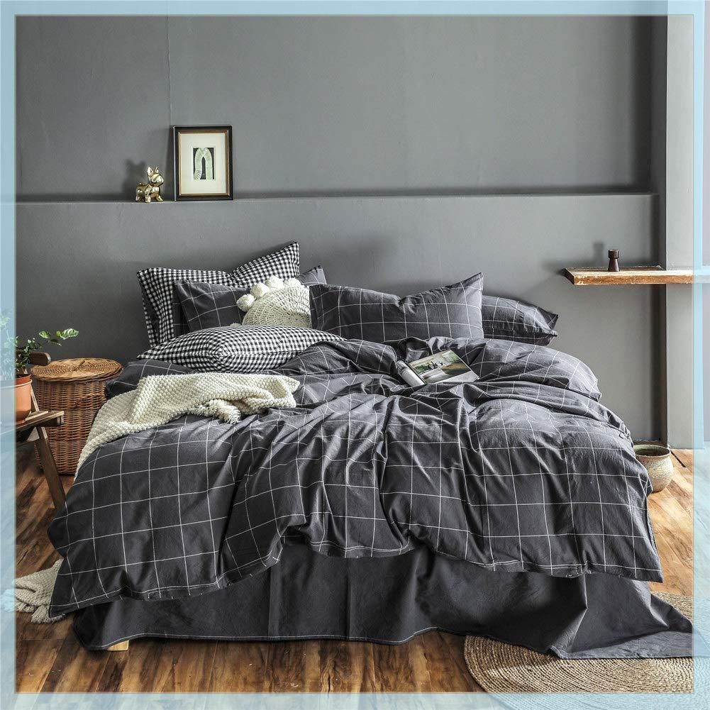 布団カバー シングル 3点セット オーガニックコットン洗いざらしの綿 コットン 寝具カバーセット 布団かばー ベットカバー 洗い替え 速乾 防ダニ グレー チェック