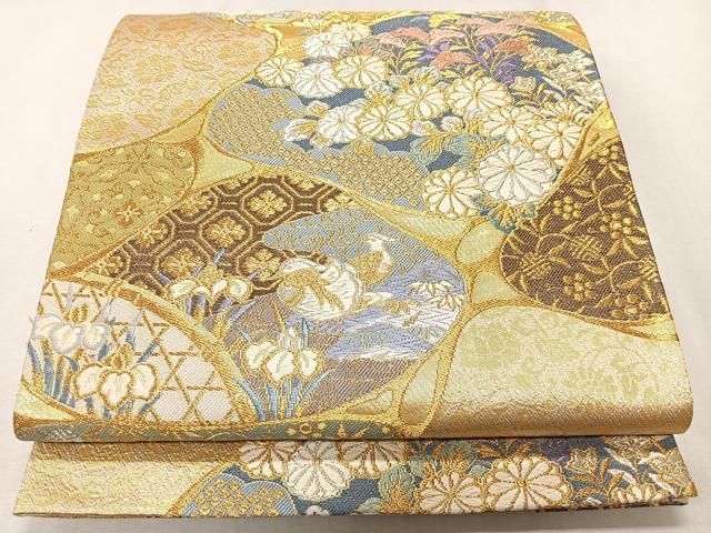 M3330【着物と帯 京月花】□色紙に鴛鴦梅流水文様琳派引箔正絹