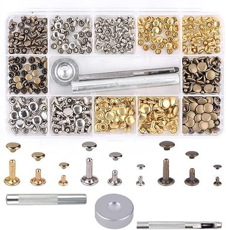 カシメセット (90Pcs/3サイズ/3色) ハトメ キット 両面ハトメキット バネ ホック工具 リベットパーツ スナップボタン カシメ打ち具 ...