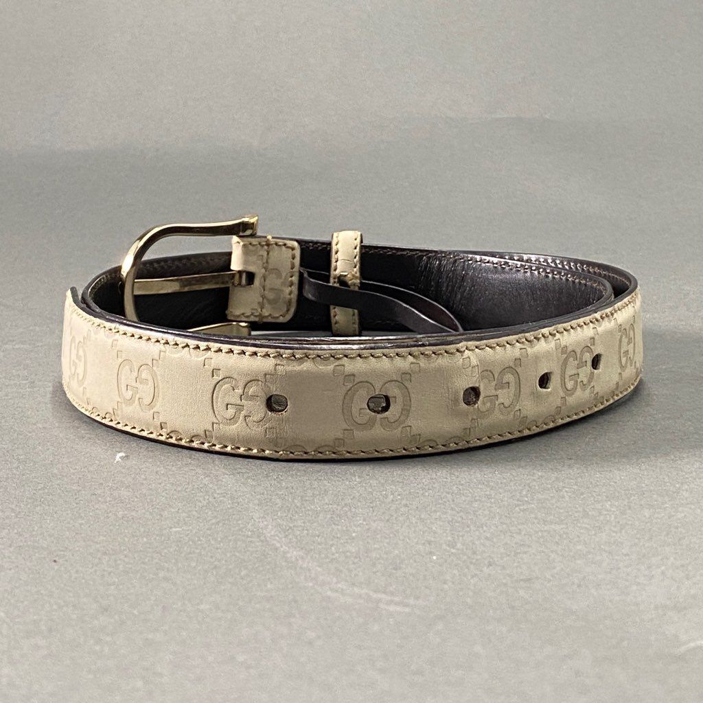 b8-3 GUCCI グッチ GG グッチシマ レザーベルト 85・34 ホワイト 