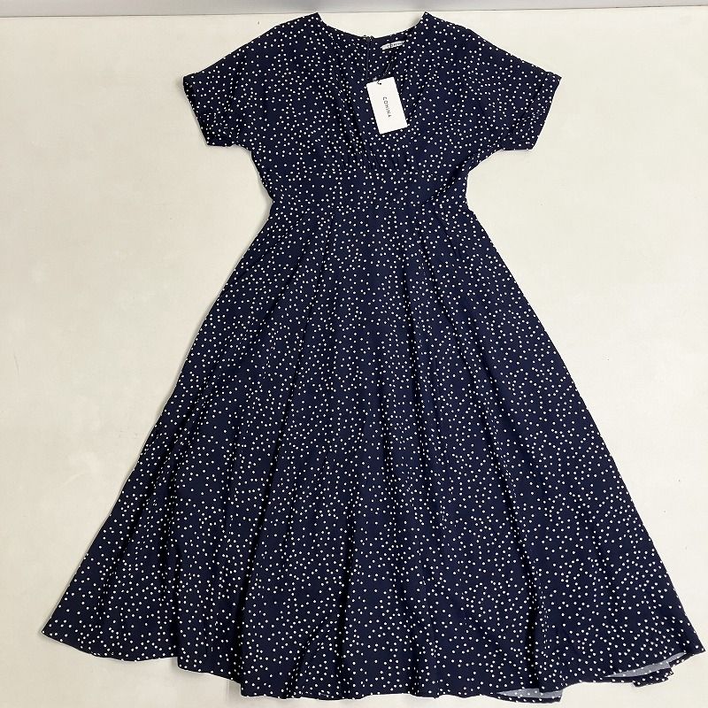 ◆ COHINA ワンピース コヒナ ドット カシュクール ワンピース 半袖 ロング 低身長 小柄 古着 ポリエステル グリーン サイズXS レディース 0.39kg