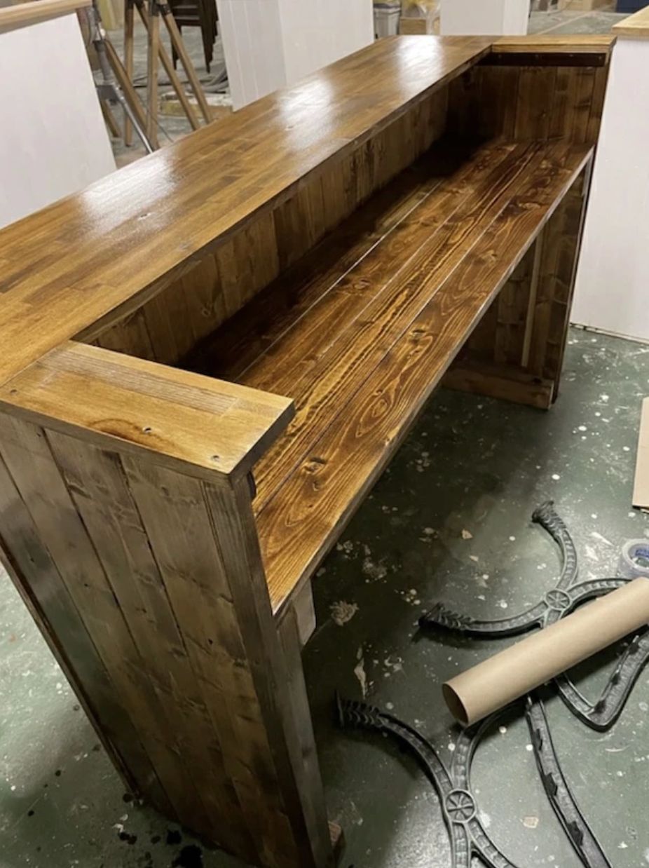 天然木 キッチンカウンター レジカウンター カフェカウンター 受付カウンター ニスコーティング 職人手作り 幅140cm×高さ100cm×奥行き47cm 無垢材