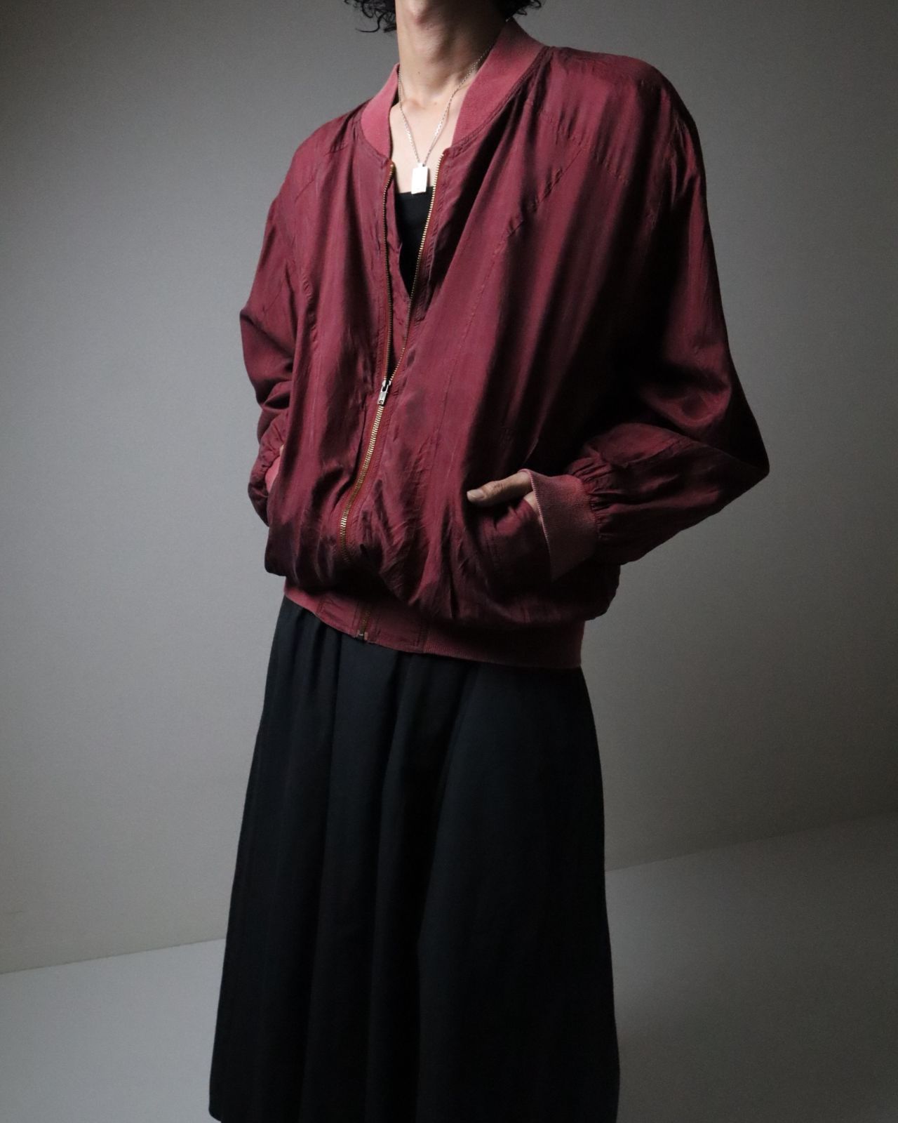 fade silk oversized bomber jacket blouson bordeaux シルク 絹 オーバーサイズ ボンバージャケット ブルゾン 深紅 ボルドー 80s 90s AllSaints Tierra Faded Oversized Bomber Jacket in Pink for Men