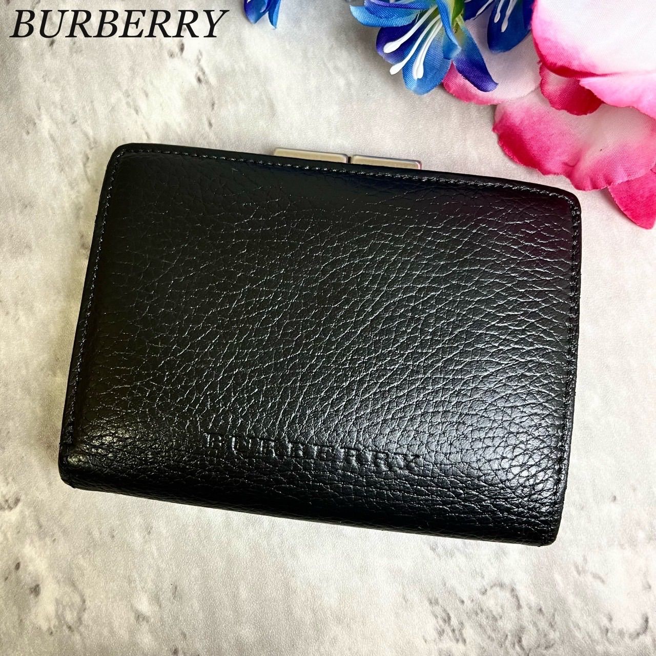 BURBERRY ブラック 二つ折り財布 ノバチェック レザー ロゴ型 BURBERRY ブラック 二つ折り財布 ノバチェック レザー ロゴ型