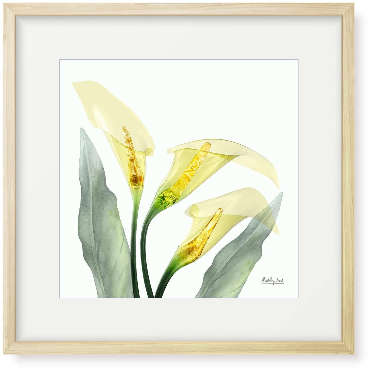 絵画 黄色いユリ インテリア 絵 花 アートパネル 額入り縦32cm x 横32cm