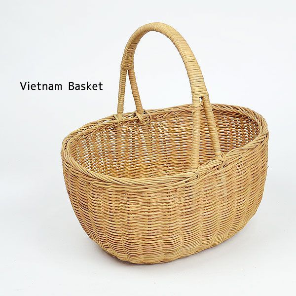 ラタンバスケット オーバル 深型 持ち手付き ベトナム製