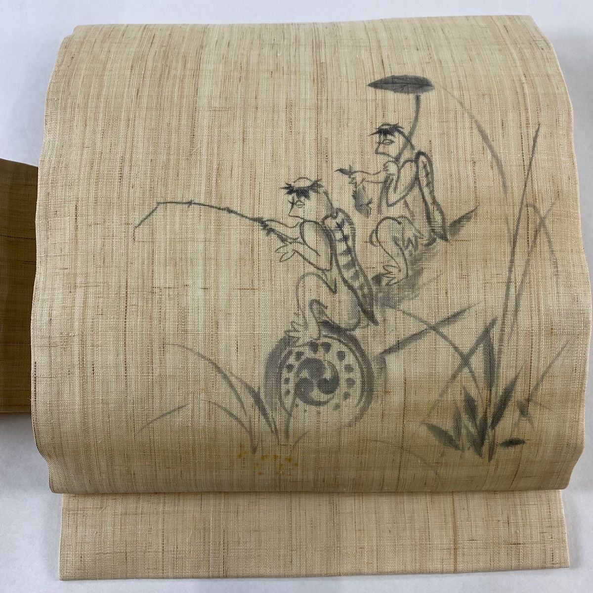 名古屋帯 秀品 夏帯 かっぱ 葉柄 ベージュ 麻