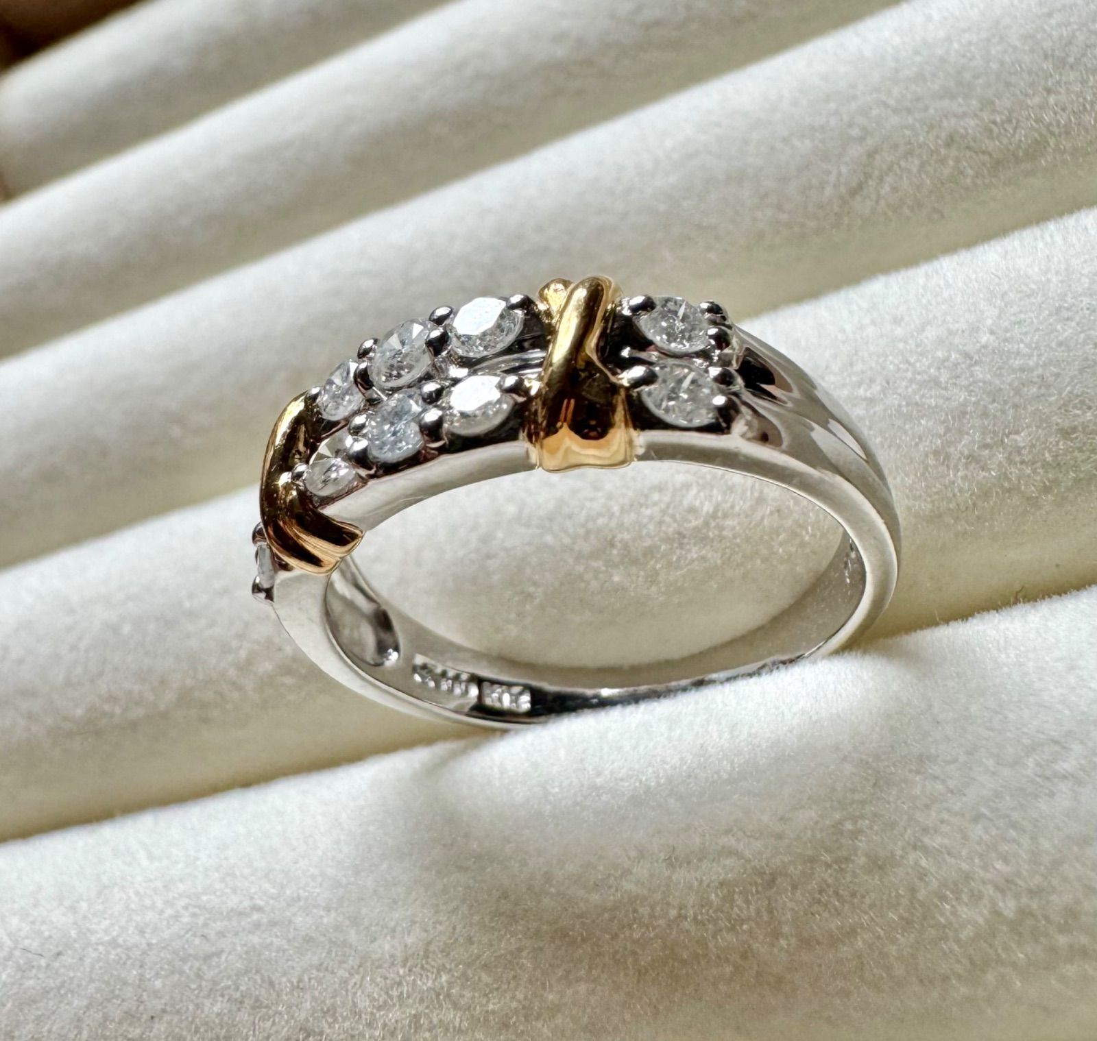 マイナス無料◇Pt900/K18*13.5号*ダイヤモンドコンビリング*プラチナ  