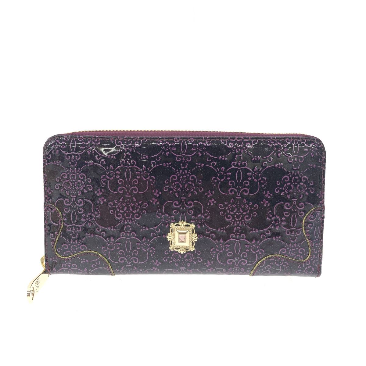 美品 ANNA SUI アナスイ ラウンドファスナー 長財布 パープル エナメル 