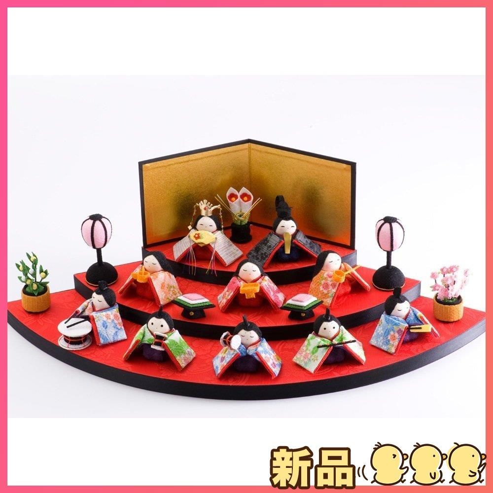 新品リュウコドウ 雛人形 扇面三段わらべ雛10人揃い 間口45cm × 奥行23.5cm × 高さ13.5 (屏風9cm、土台4.5cm) 1-344