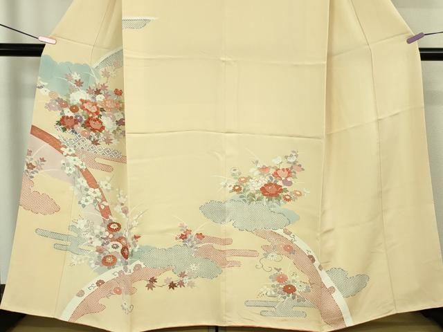 平和屋本店□極上 創業460年・千總 訪問着 吉祥花文 鳥の子色地 金彩  