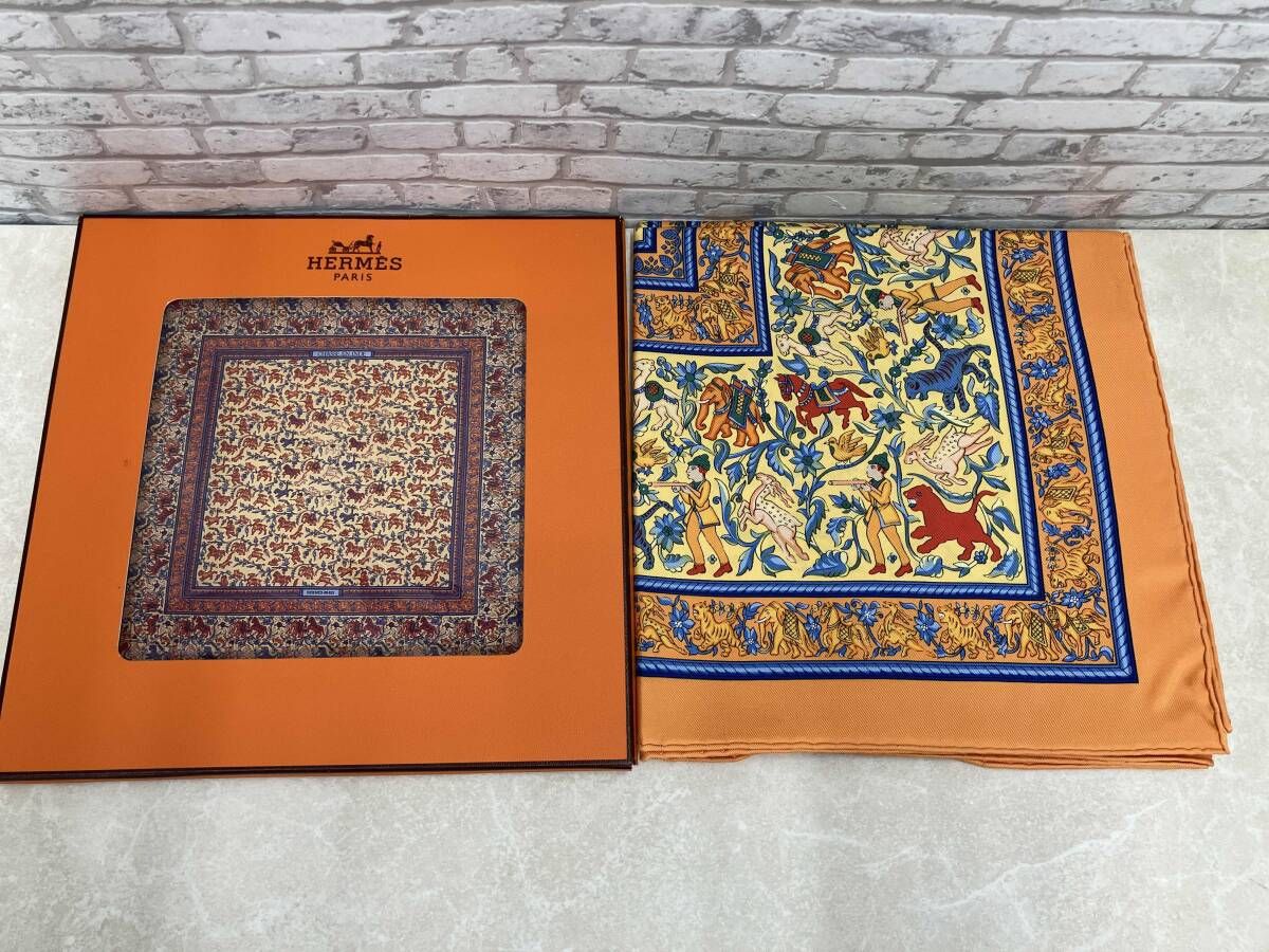 ④ HERMES エルメス CHASSE EN INDE インドの狩猟 カレ90 大判スカーフ 