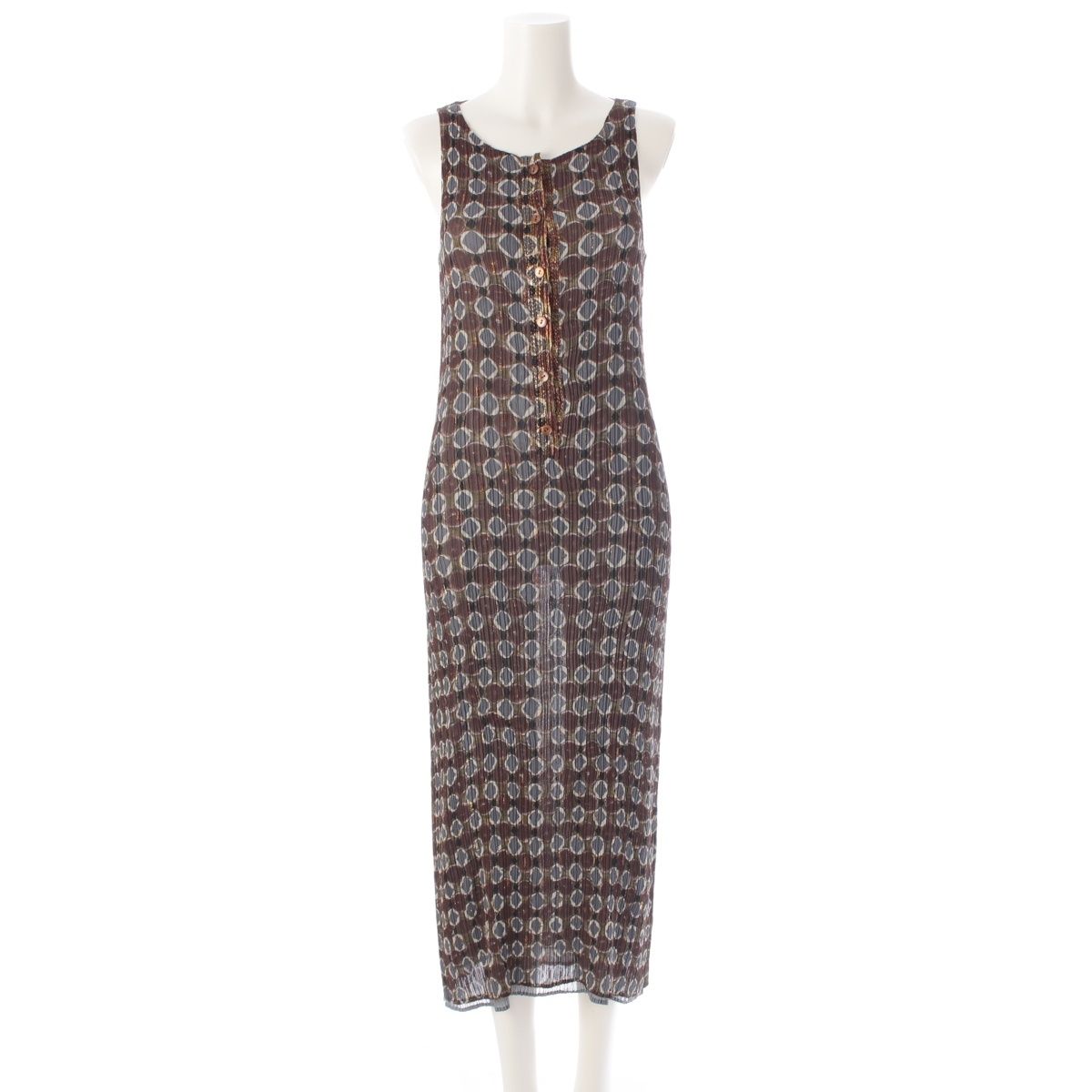 ISSEY MIYAKE ワンピース IM74-FH912 イッセイミヤケ 総柄 ラメ プリーツ フロントボタン