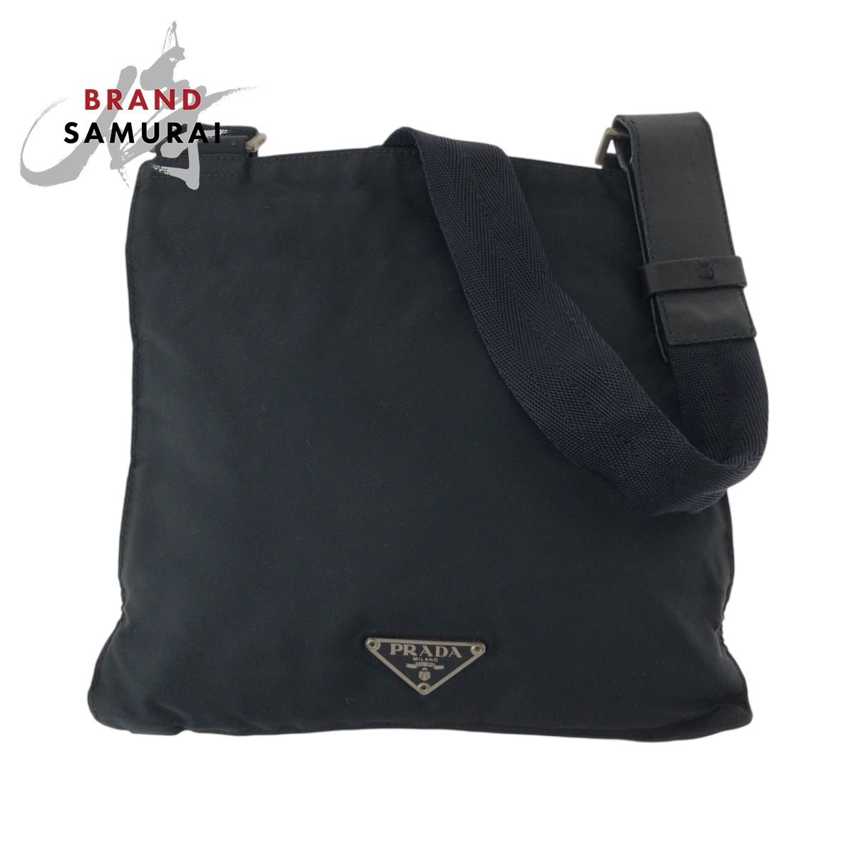 PRADA プラダ テスート 三角ロゴプレート ブラック 黒 シルバー金具 