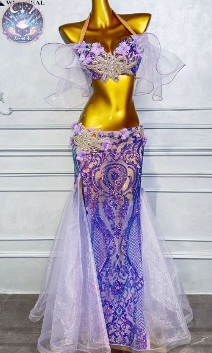 ベリーダンス衣装 ブラスカート セット マゼンタ 光沢 オーダーメイド