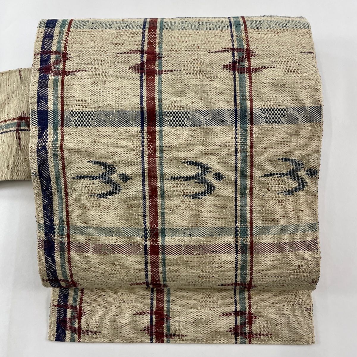 名古屋帯 秀品 紬地 燕 格子 ベージュ 正絹 【中古】 - メルカリ