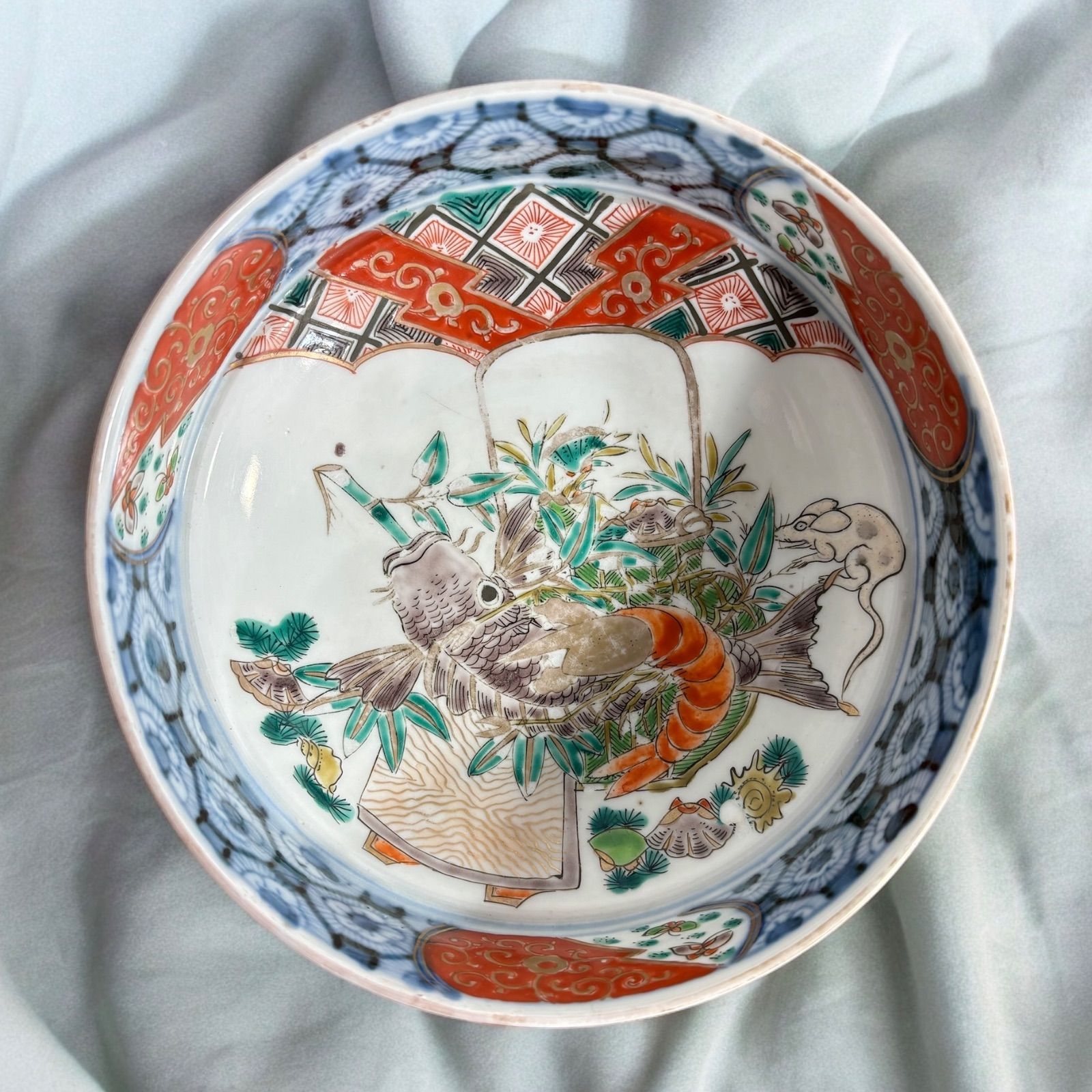 【古いものです】アンティーク　レトロ　器　食器　皿　骨董　色絵　大皿　中皿　小皿 手描き 染付八角なます皿 生酢皿向付藍色和食器 大正昭和初期