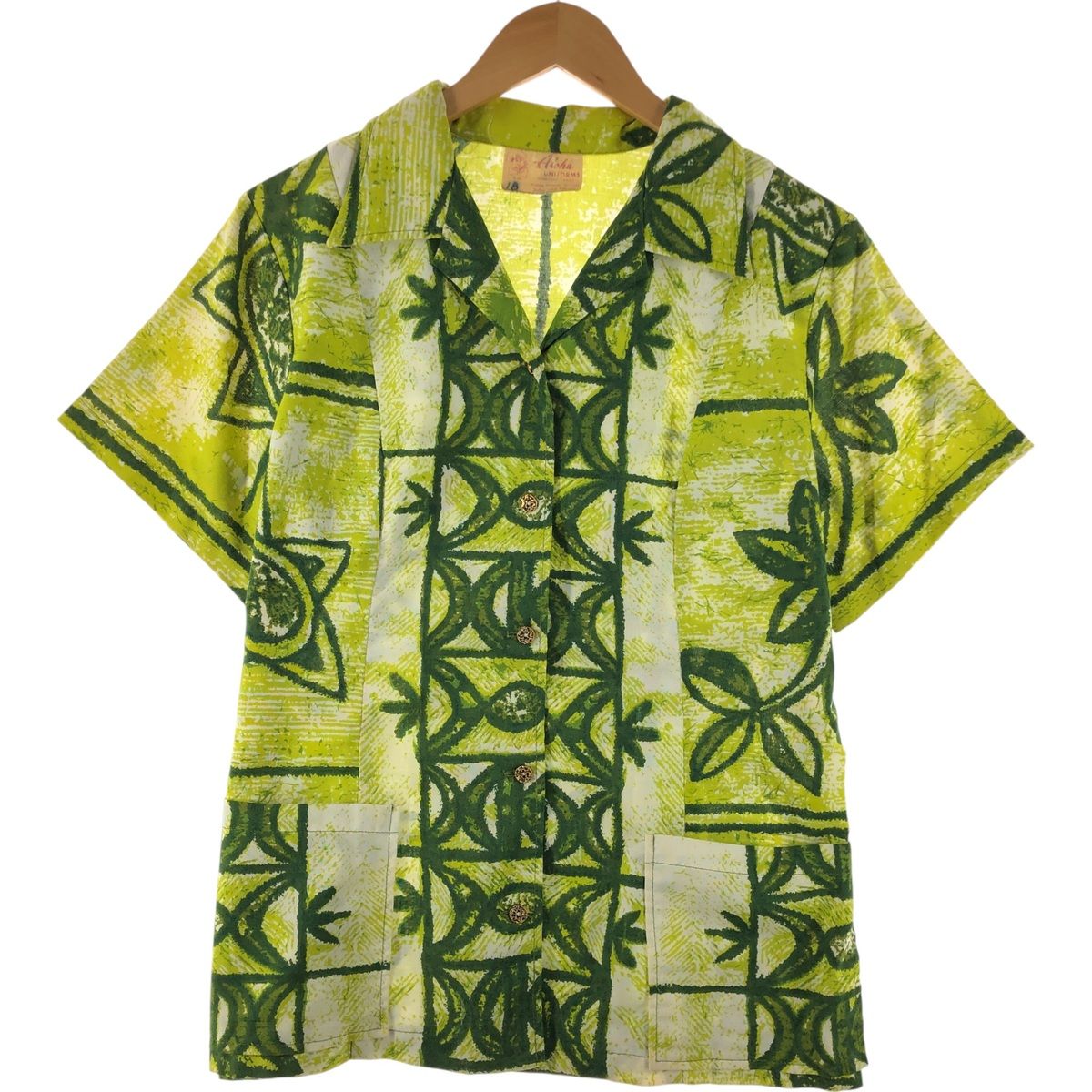 入荷なう 古着 ALOHA UNIFORMS 総柄 オープンカラー ハワイアンアロハ シャツ+ブラウス(半袖+袖なし)